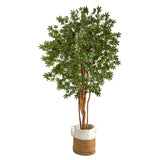 6’ Japanese Maple Artificial Tree in Handmade Natural Jute and Cotton Planter by Nearly Natural