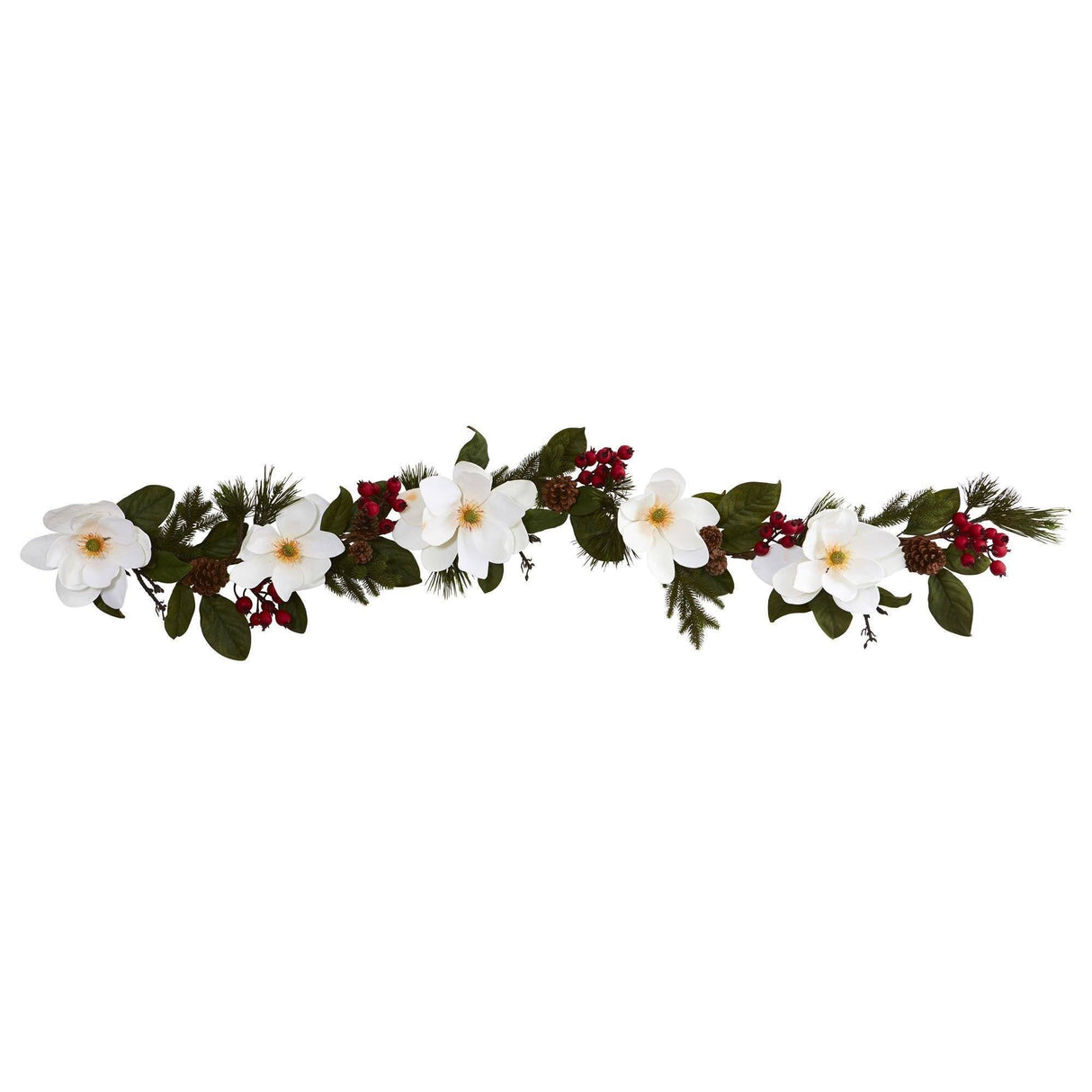 6’ Magnolia, Pine and Berries Artificial Garland by Nearly Natural