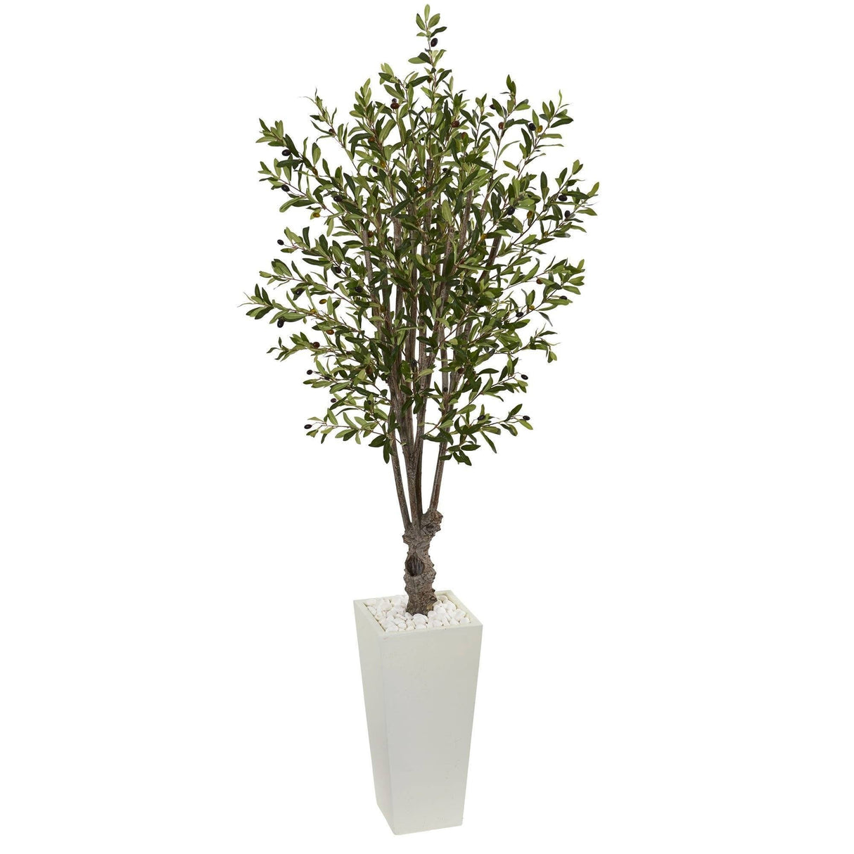 6' Olive Artificial Tree in White Tower Planter by Nearly Natural