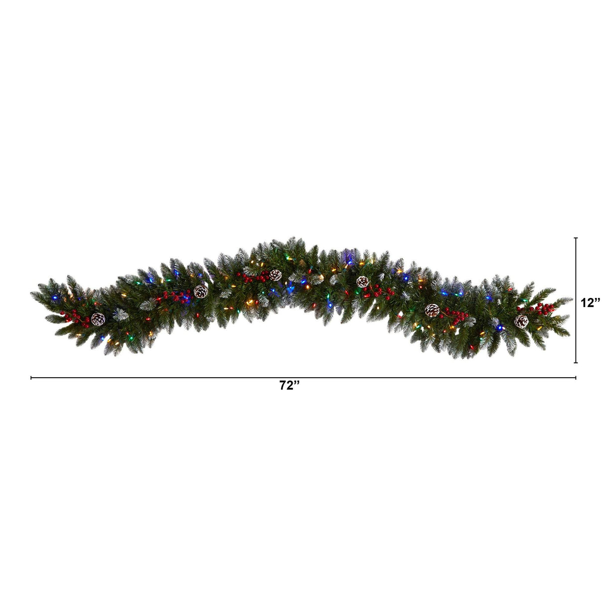 6' Snow Tipped Extra Wide Christmas Garland with Pinecones, Berries and 100 Multicolor LED Lights by Nearly Natural