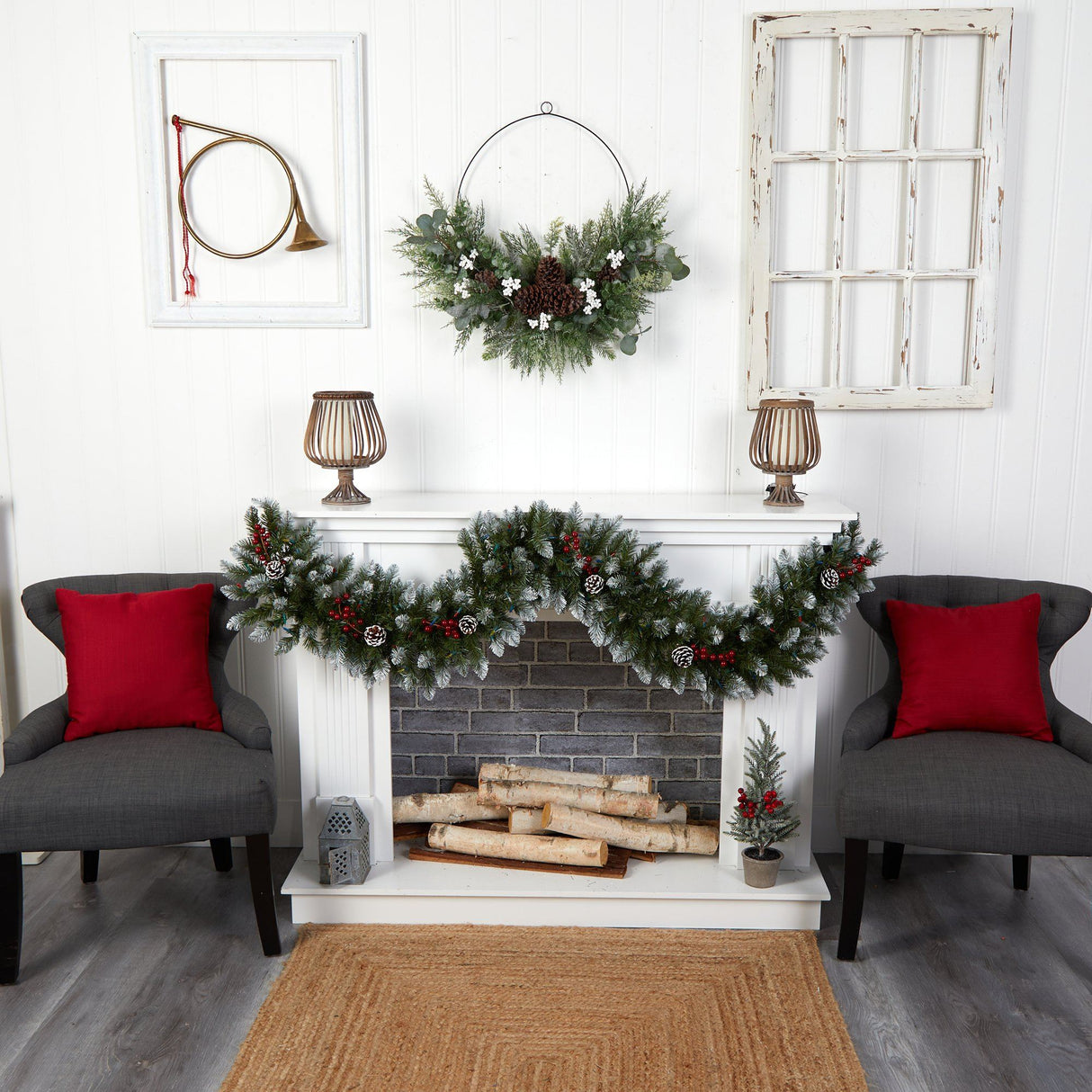 6' Snow Tipped Extra Wide Christmas Garland with Pinecones, Berries and 100 Multicolor LED Lights by Nearly Natural