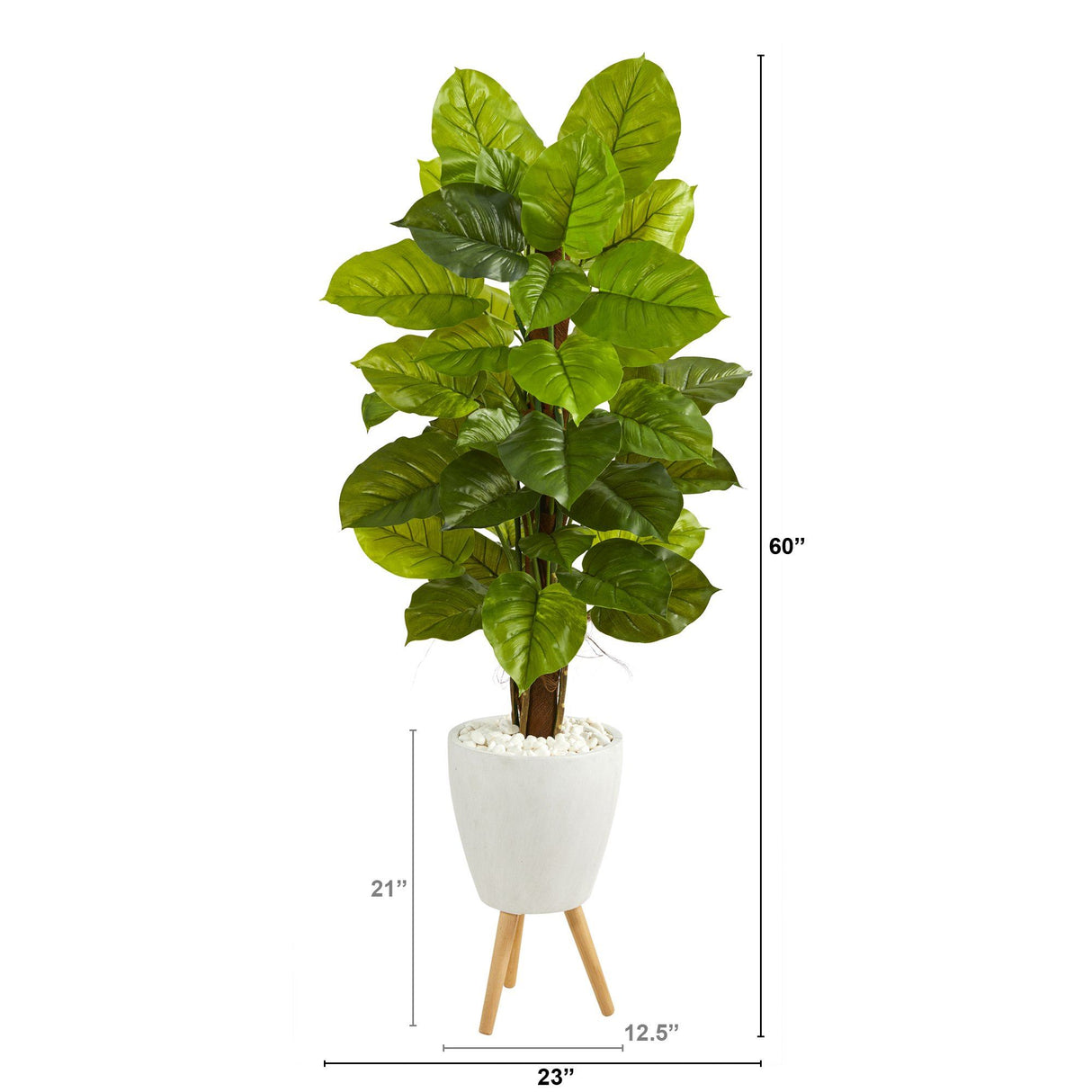 60” Large Leaf Philodendron Artificial Plant in White Planter with Stand (Real Touch) by Nearly Natural