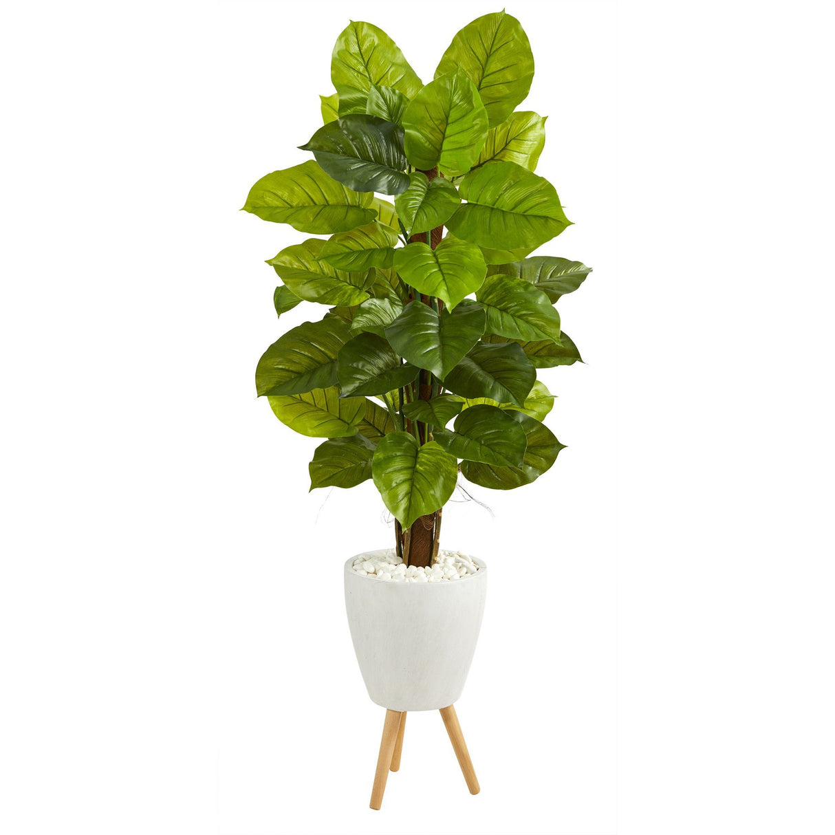 60” Large Leaf Philodendron Artificial Plant in White Planter with Stand (Real Touch) by Nearly Natural