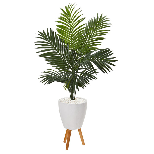 61” Paradise Palm Artificial Tree in White Planter with Stand by Nearly Natural