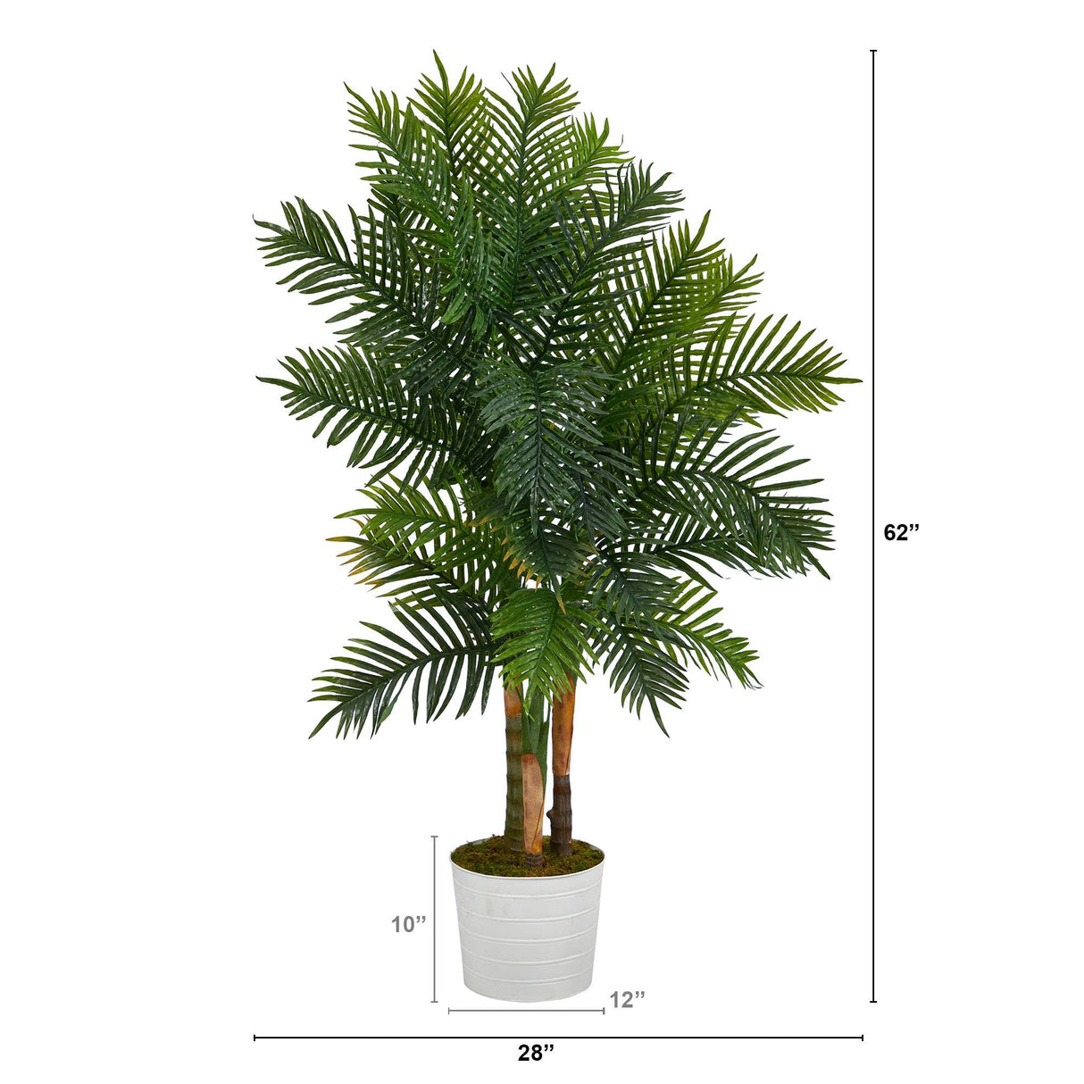 62” Areca Palm Artificial Tree in White Tin Planter (Real Touch) by Nearly Natural