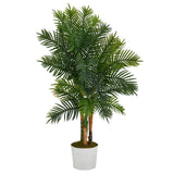 62” Areca Palm Artificial Tree in White Tin Planter (Real Touch) by Nearly Natural