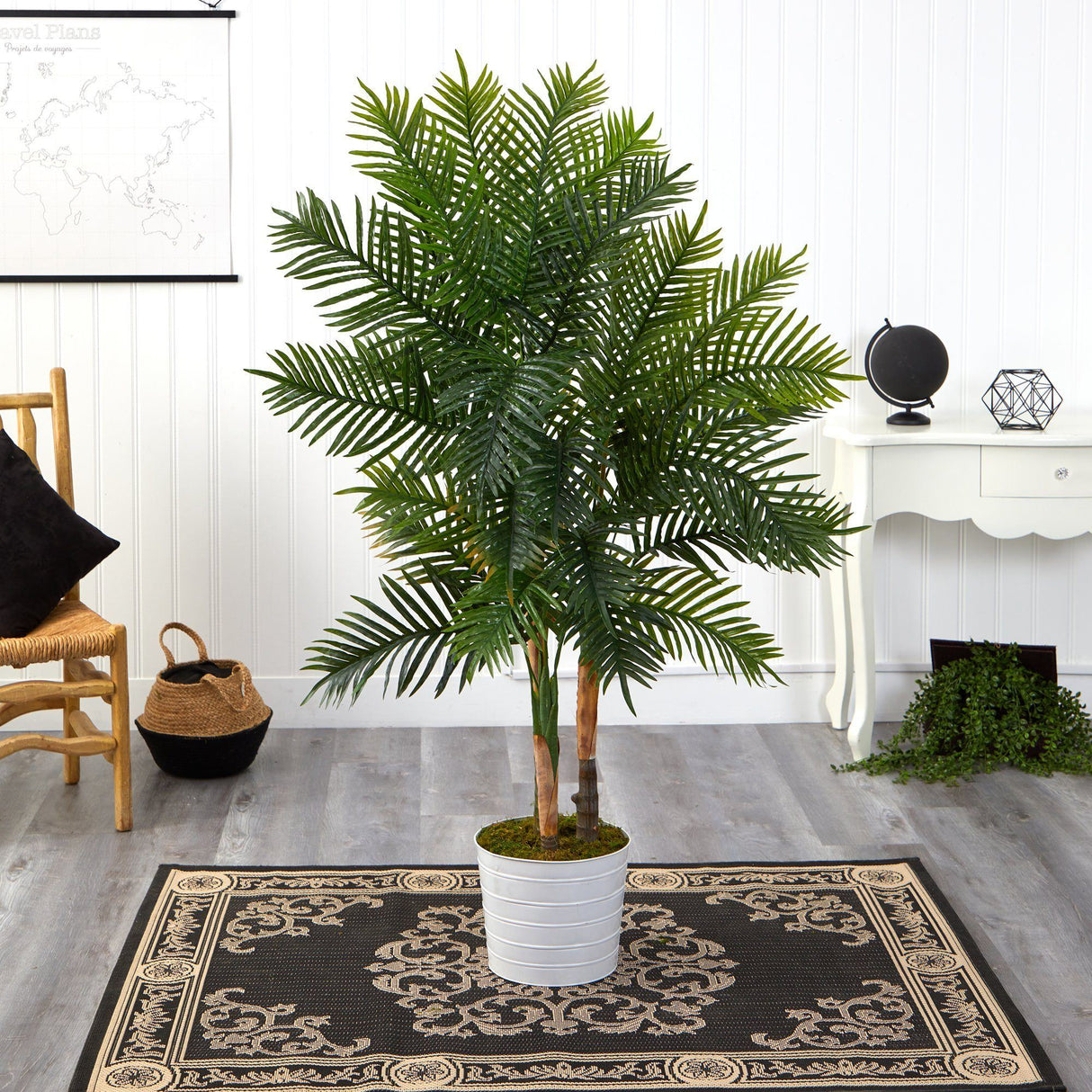 62” Areca Palm Artificial Tree in White Tin Planter (Real Touch) by Nearly Natural