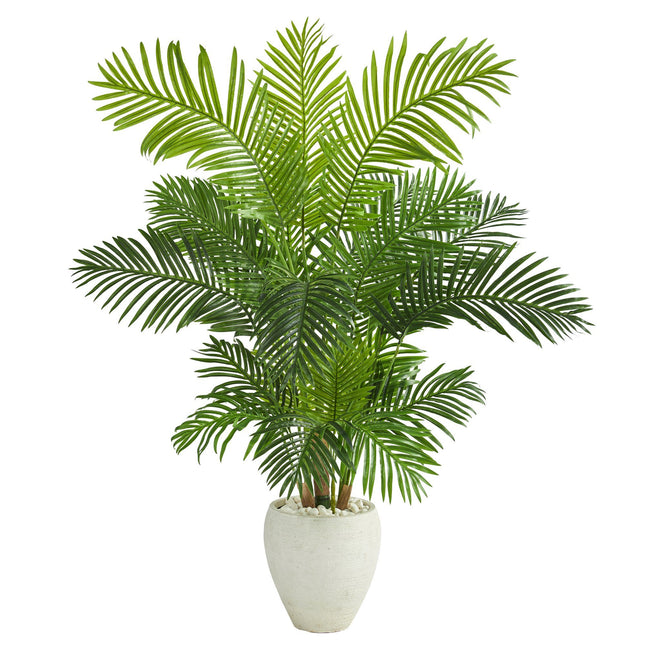 62” Hawaii Palm Artificial Tree in White Planter by Nearly Natural