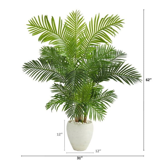 62” Hawaii Palm Artificial Tree in White Planter by Nearly Natural
