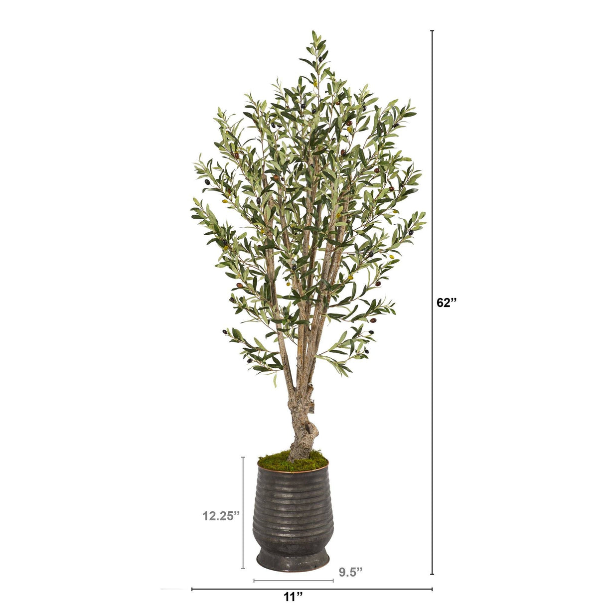 62” Olive Artificial Tree in Ribbed Metal Planter by Nearly Natural