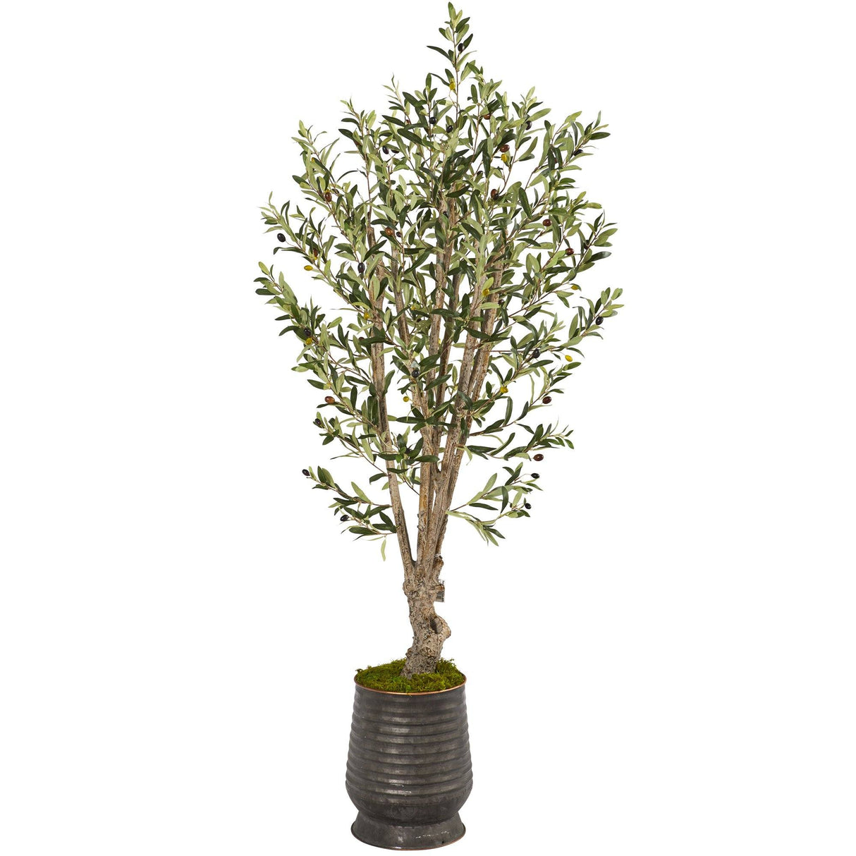 62” Olive Artificial Tree in Ribbed Metal Planter by Nearly Natural