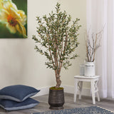 62” Olive Artificial Tree in Ribbed Metal Planter by Nearly Natural