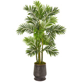 63” Areca Palm Artificial Tree in Ribbed Metal Planter by Nearly Natural