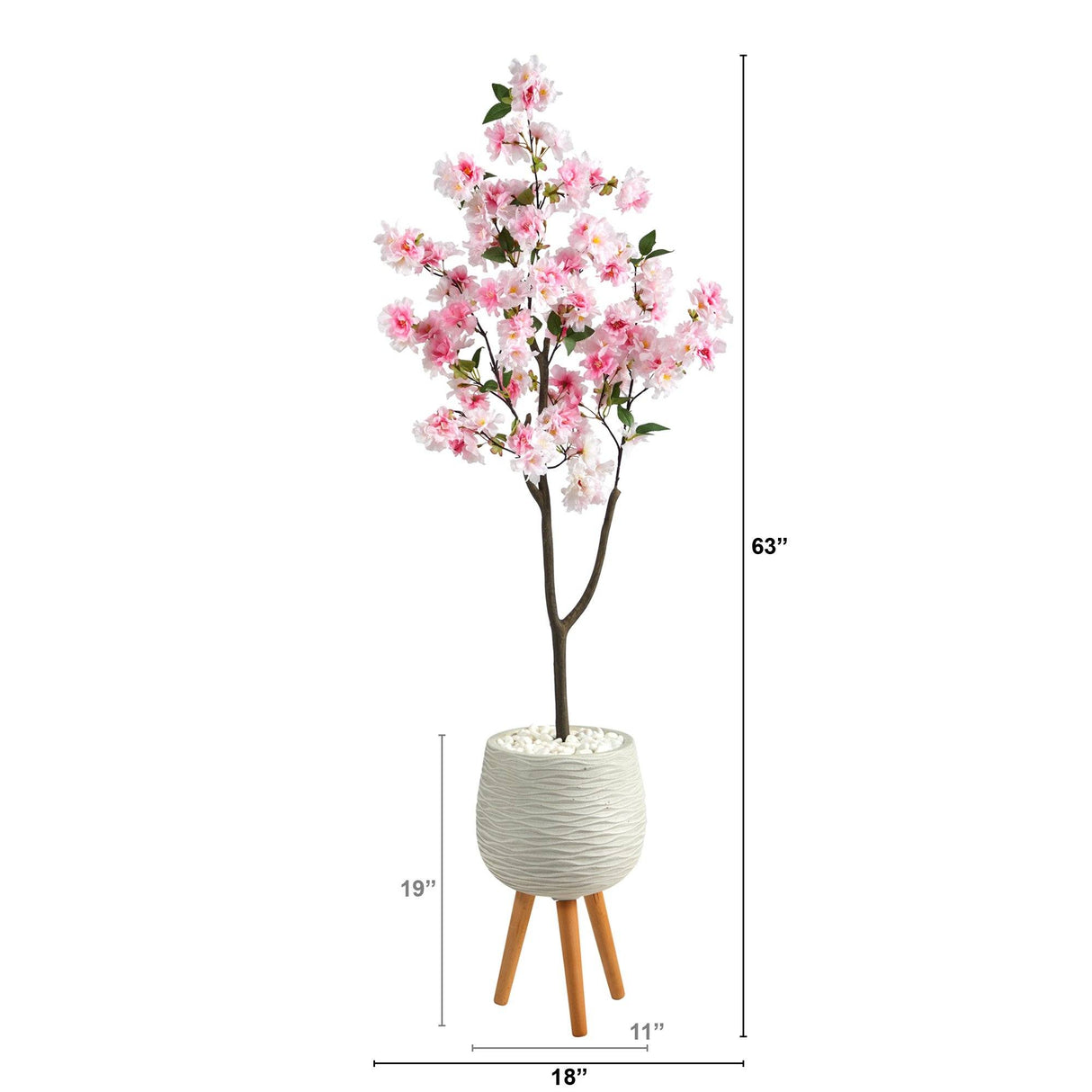 63” Cherry Blossom Artificial Tree in White Planter with Stand by Nearly Natural