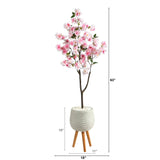 63” Cherry Blossom Artificial Tree in White Planter with Stand by Nearly Natural