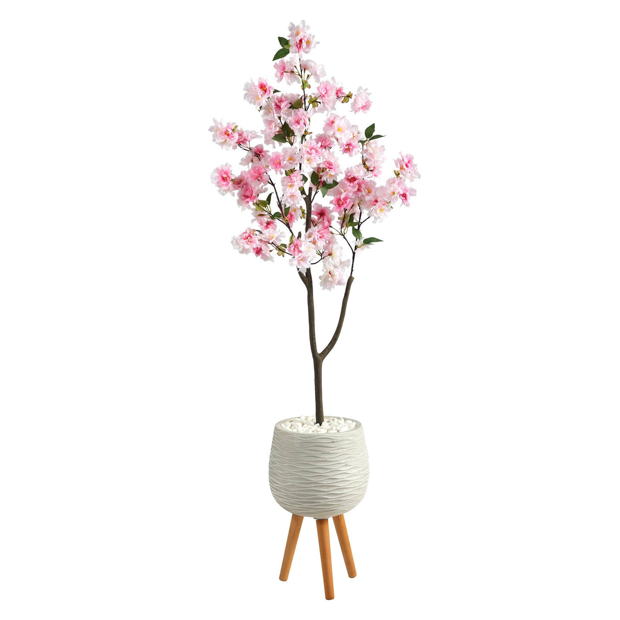 63” Cherry Blossom Artificial Tree in White Planter with Stand by Nearly Natural