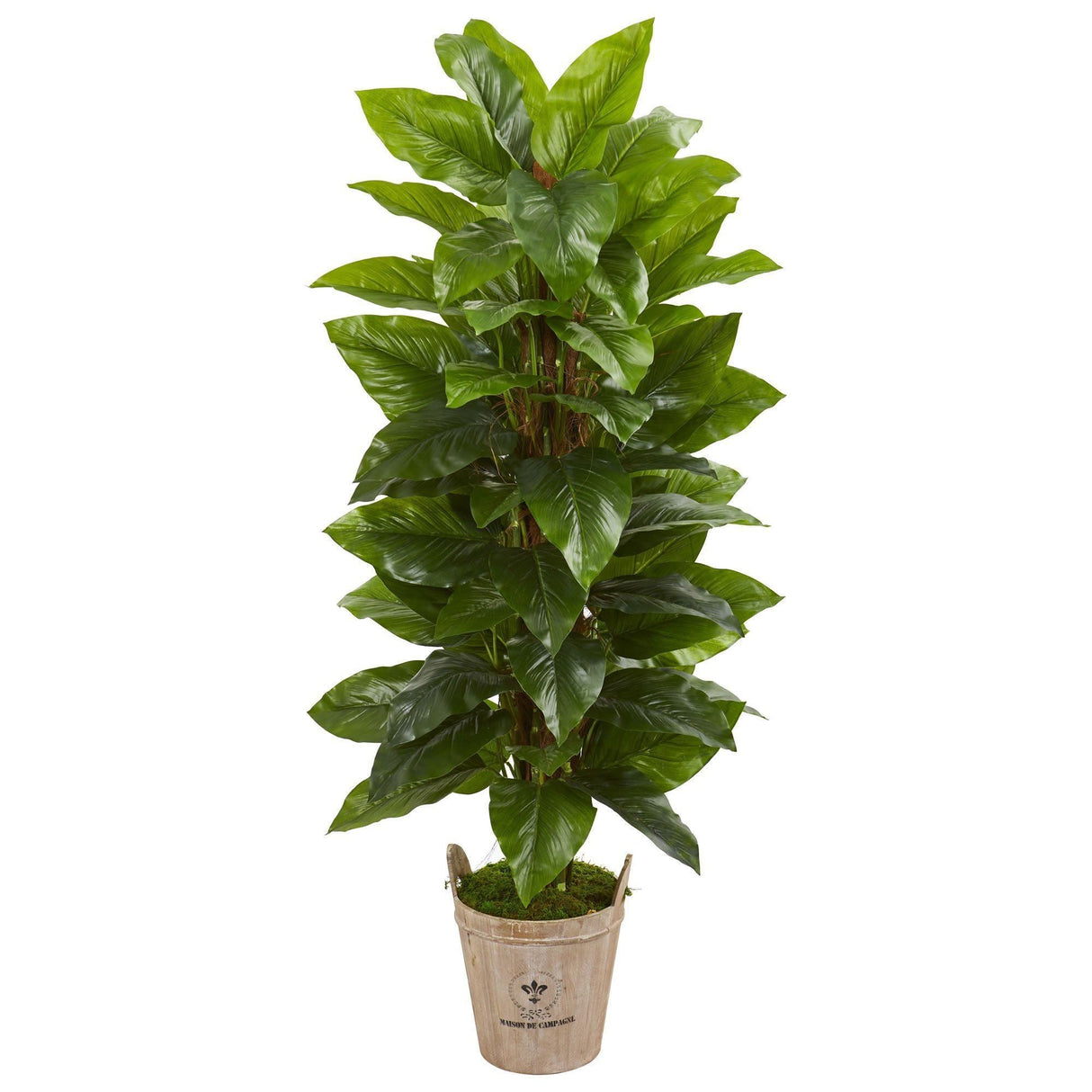 63” Large Leaf Philodendron Artificial Plant in Farmhouse Planter (Real Touch) by Nearly Natural