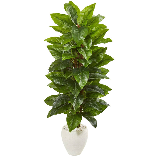 63” Large Leaf Philodendron Artificial Plant in White Planter (Real Touch) by Nearly Natural