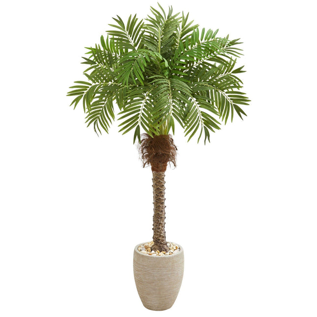 63” Robellini Palm Artificial Tree in Sandstone Planter by Nearly Natural
