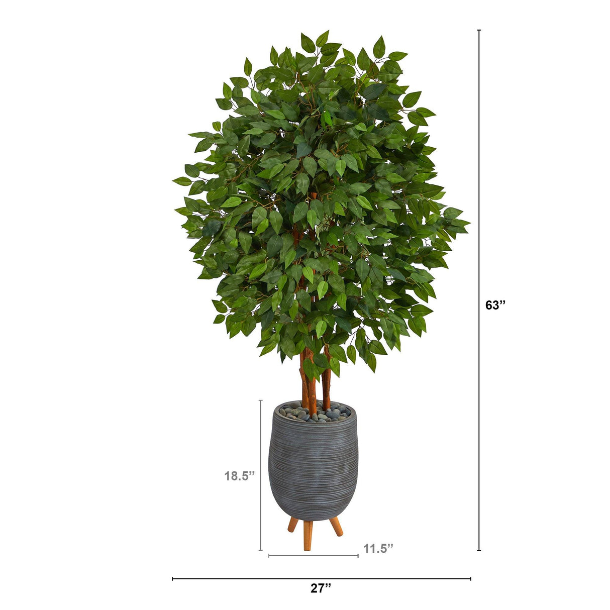 63” Super Deluxe Artificial Ficus Tree in Gray Planter with Stand by Nearly Natural