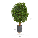 63” Super Deluxe Artificial Ficus Tree in Gray Planter with Stand by Nearly Natural