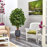 63” Super Deluxe Artificial Ficus Tree in Gray Planter with Stand by Nearly Natural