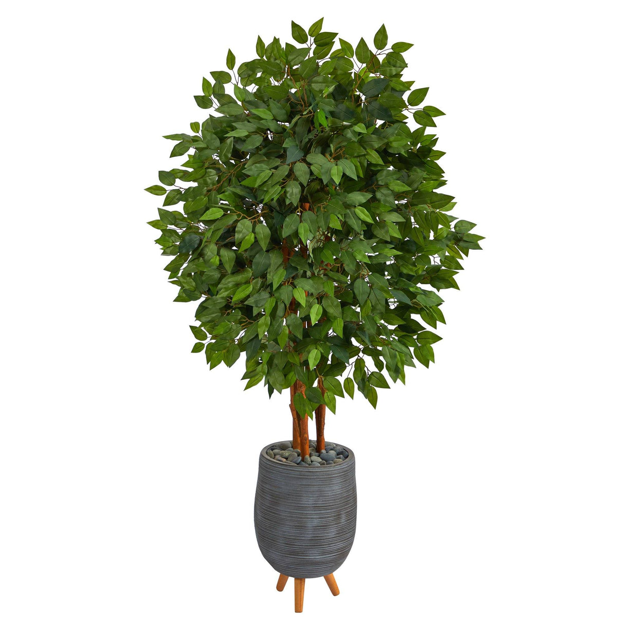 63” Super Deluxe Artificial Ficus Tree in Gray Planter with Stand by Nearly Natural