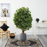 63” Super Deluxe Artificial Ficus Tree in Gray Planter with Stand by Nearly Natural