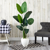 63” Traveler's Palm Artificial tree in White Planter by Nearly Natural