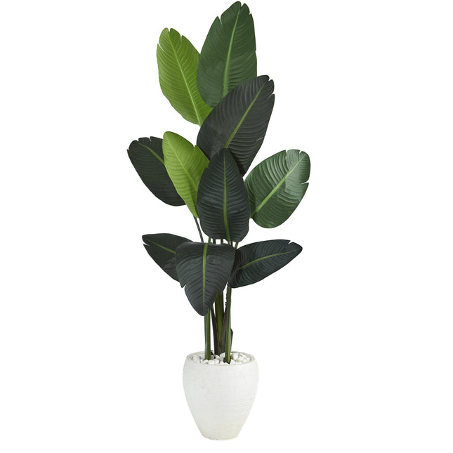 63” Traveler's Palm Artificial tree in White Planter by Nearly Natural