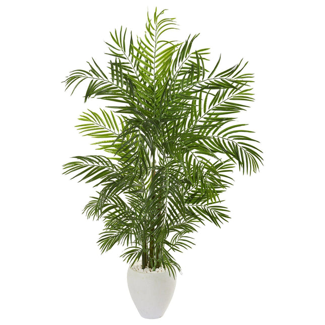 64” Areca Palm Artificial Tree in White Planter (Indoor/Outdoor) by Nearly Natural
