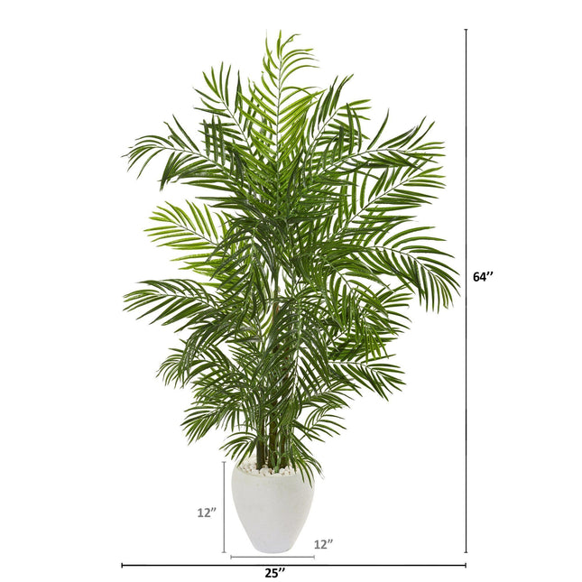 64” Areca Palm Artificial Tree in White Planter (Indoor/Outdoor) by Nearly Natural