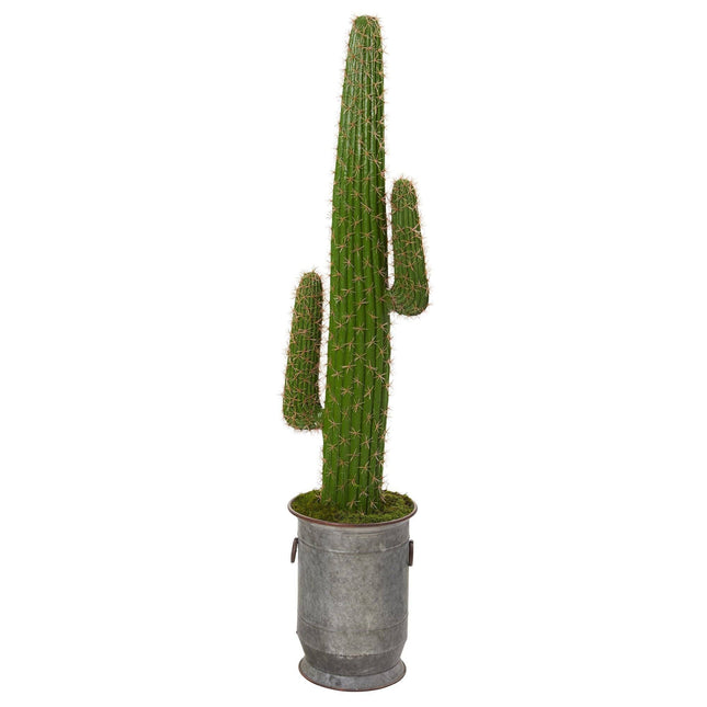 64” Cactus Artificial Plant in Copper Trimmed Metal Planter by Nearly Natural