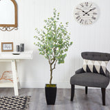 64” Eucalyptus Artificial Tree in Black Metal Planter by Nearly Natural