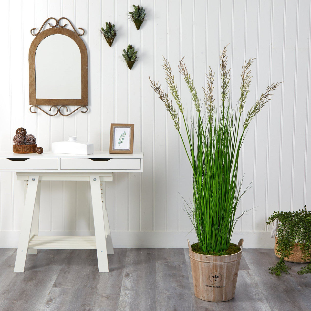 64” Wheat Grass Artificial Plant in Farmhouse Planter by Nearly Natural