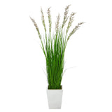 64” Wheat Grass Artificial Plant in White Metal Planter by Nearly Natural