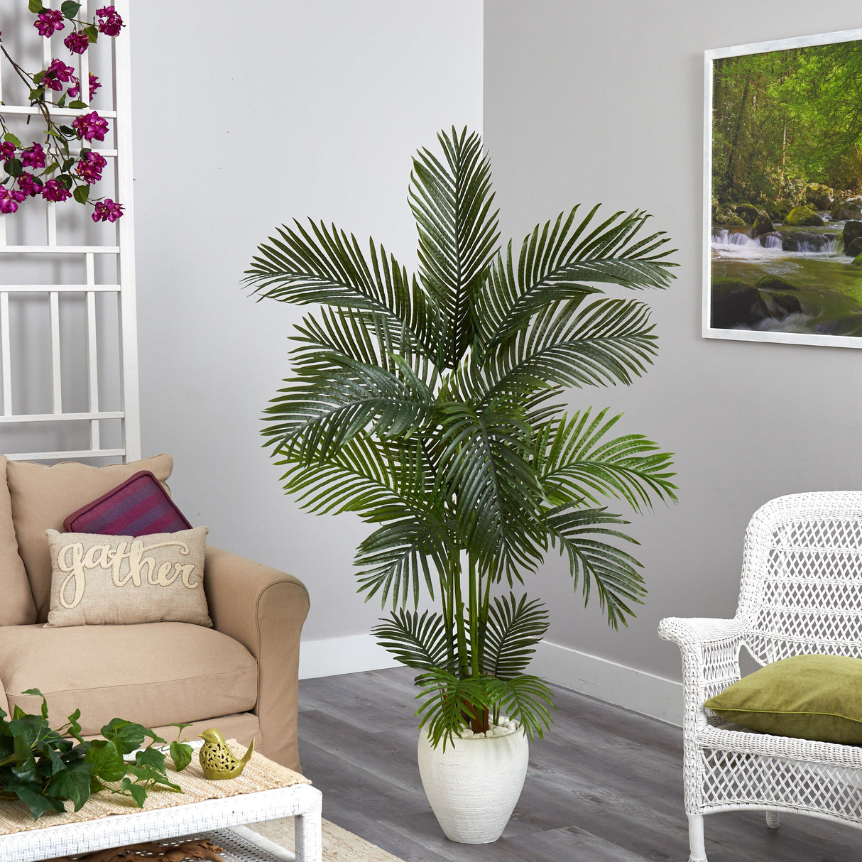 65” Areca Palm Artificial Tree in White Planter by Nearly Natural