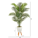 6.5’ Golden Cane Artificial Palm Tree in White Planter with Stand by Nearly Natural