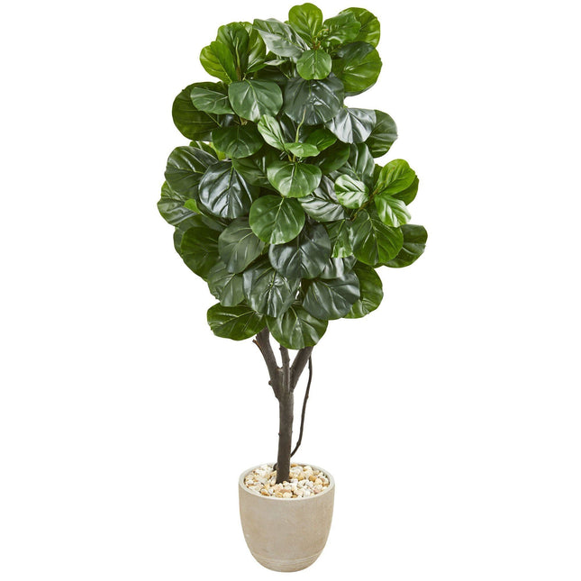 67” Fiddle Leaf Fig Artificial Tree in Sand Stone Planter by Nearly Natural
