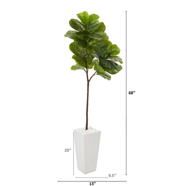 68” Fiddle Leaf Artificial Tree in White Planter (Real Touch) by Nearly Natural