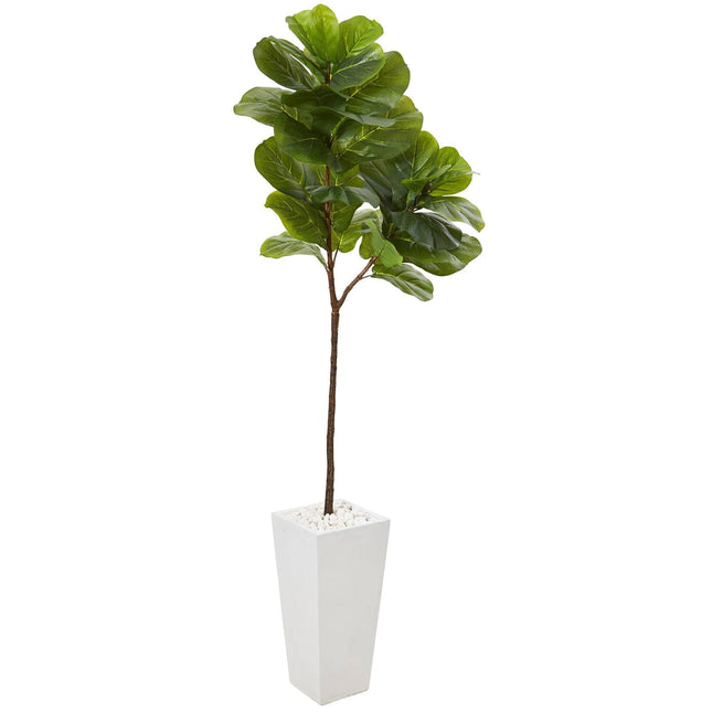 68” Fiddle Leaf Artificial Tree in White Planter (Real Touch) by Nearly Natural