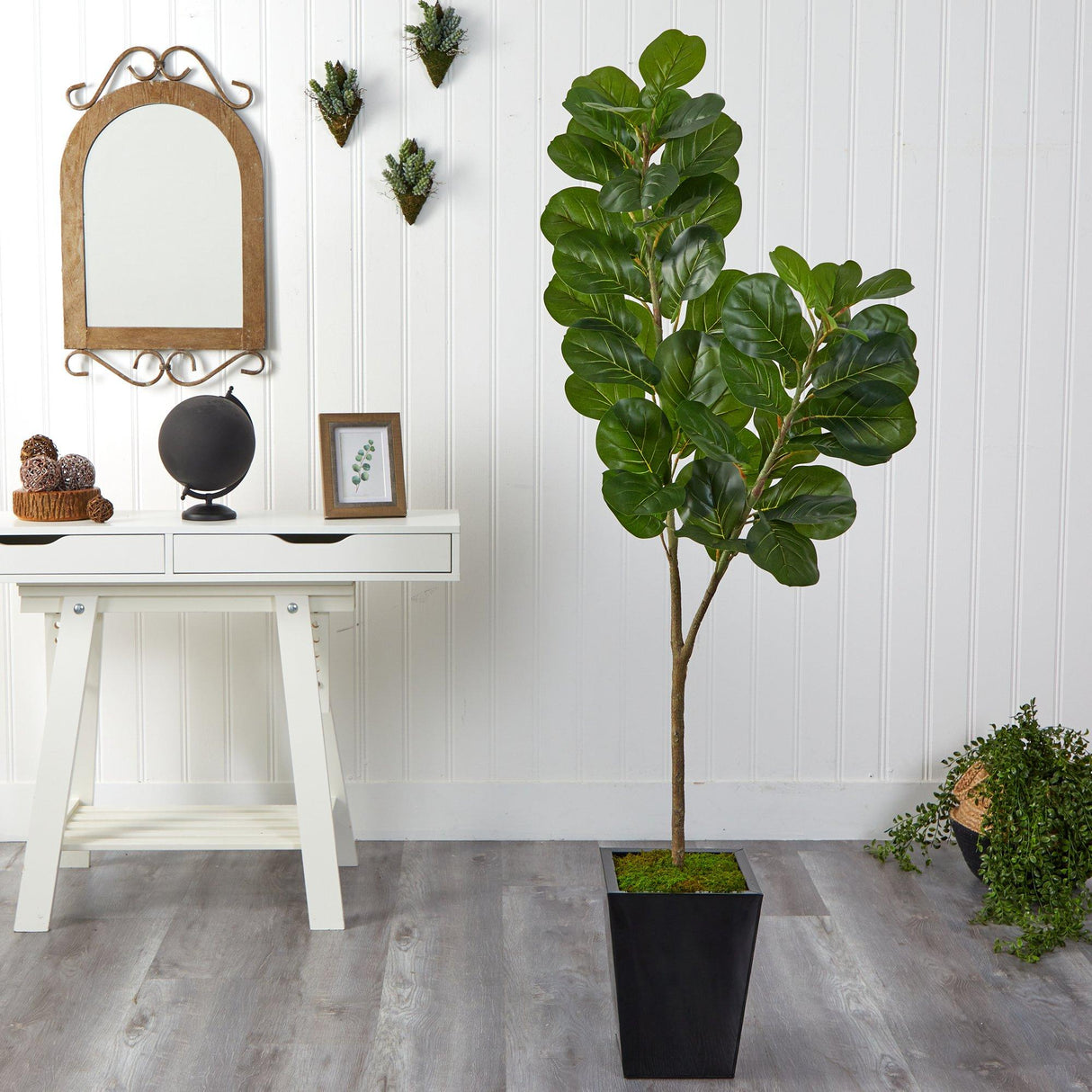 68” Fiddle leaf Fig Artificial Tree in Black Metal Planter by Nearly Natural