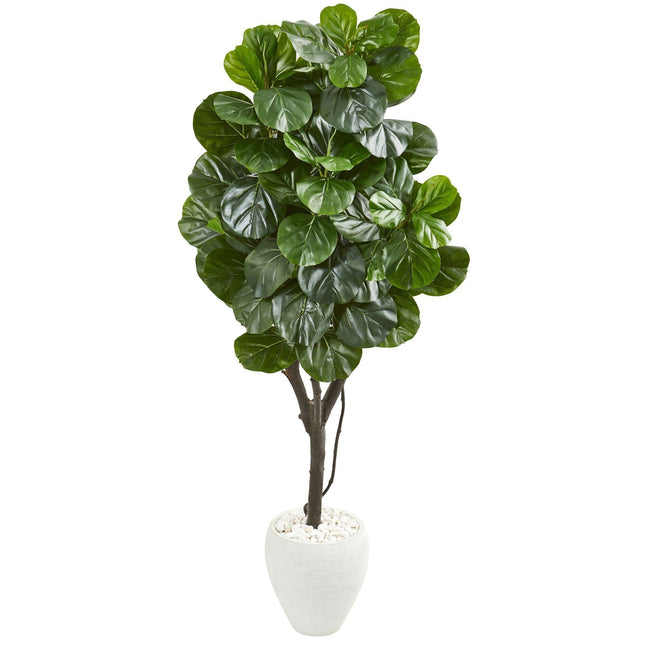 68” Fiddle Leaf Fig Artificial Tree in White Planter by Nearly Natural