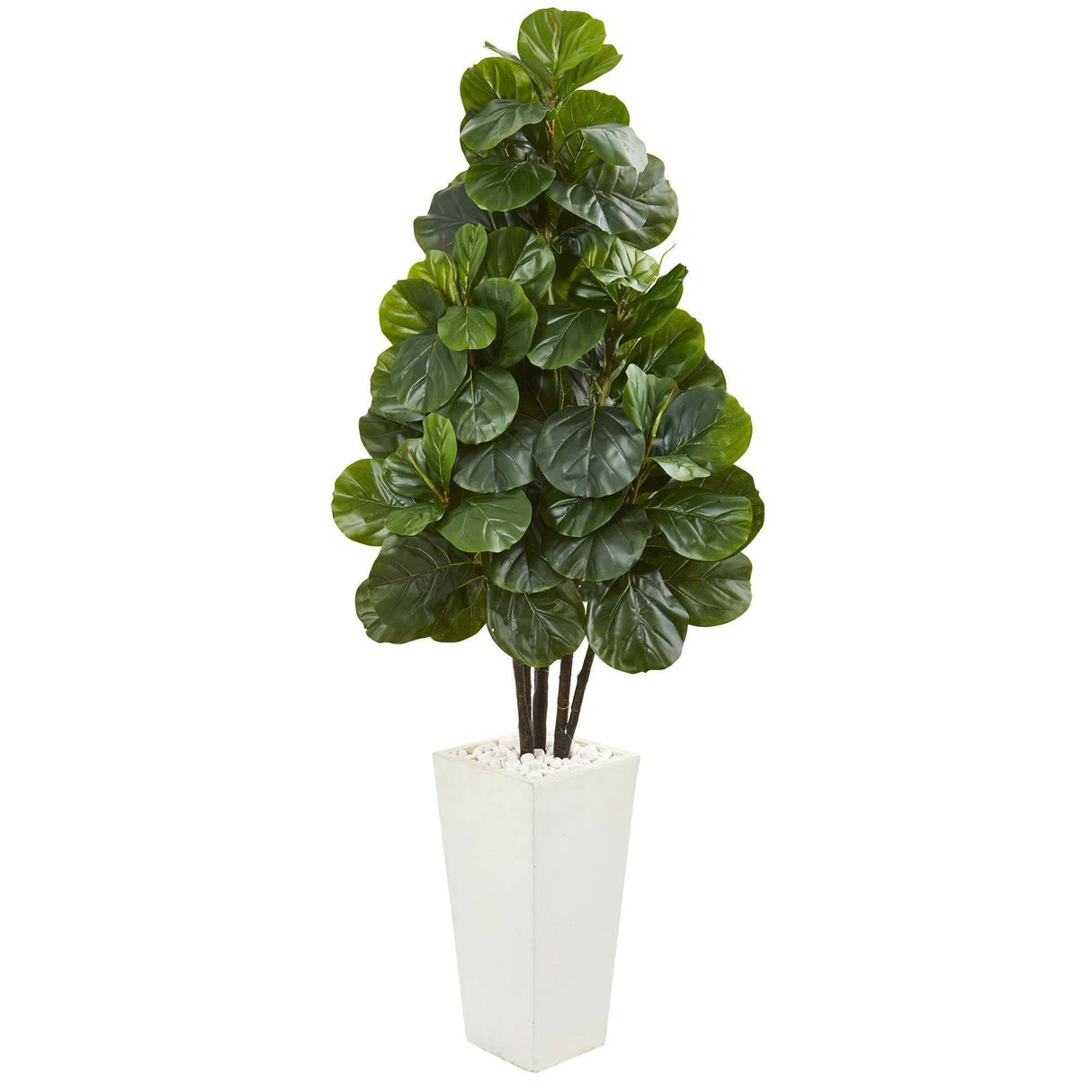 68” Fiddle Leaf Fig Artificial Tree in White Tower Planter by Nearly Natural