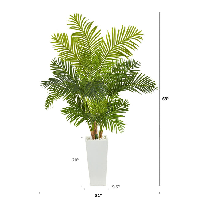 68” Hawaii Palm Artificial Tree in Tall White Planter by Nearly Natural