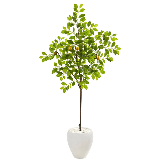 68” Lemon Artificial Tree in White Planter by Nearly Natural
