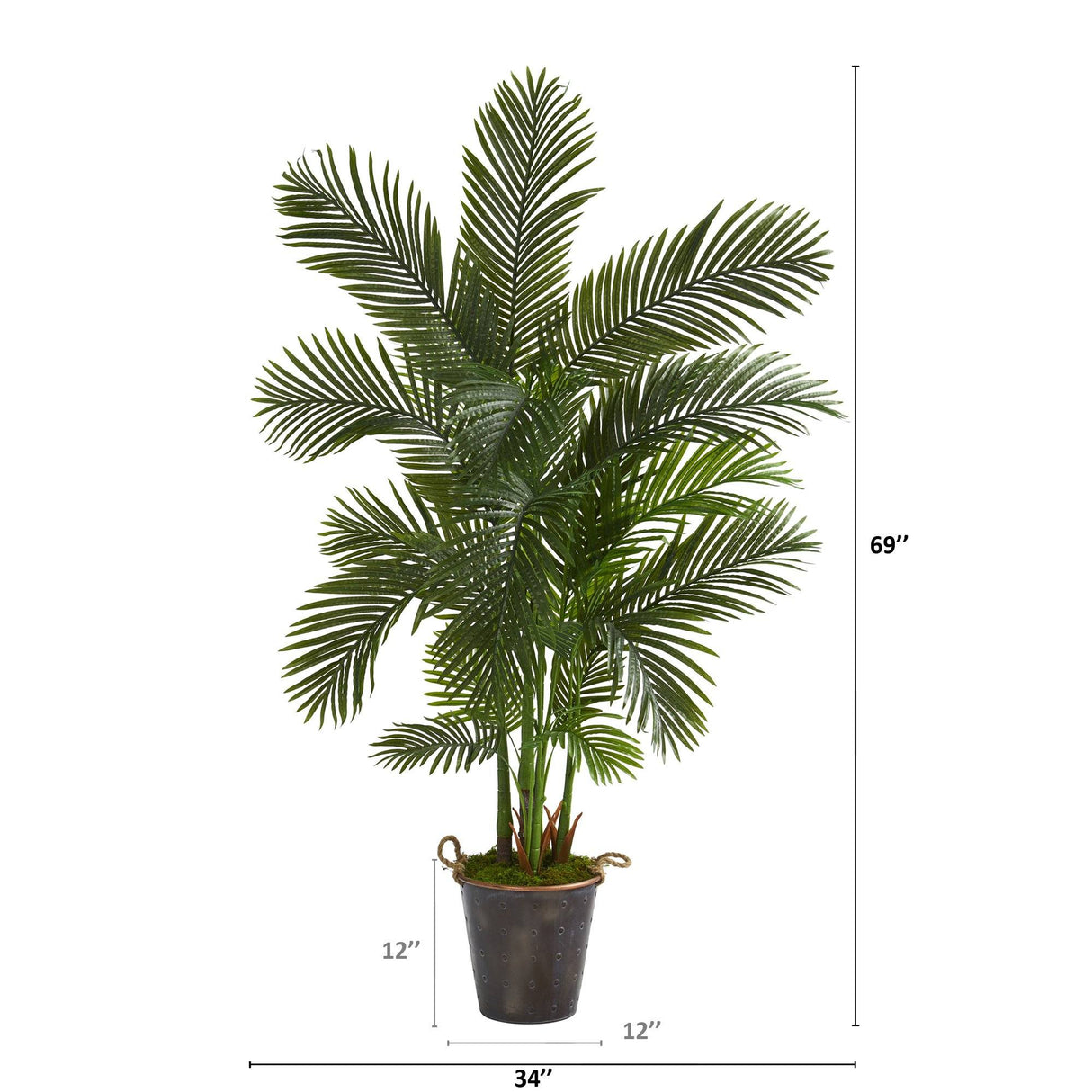 69” Areca Palm Artificial Tree in Decorative Metal Pail with Rope by Nearly Natural