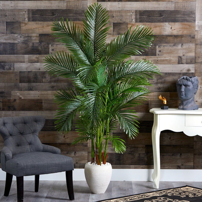 69” Areca Palm Artificial Tree in White Planter by Nearly Natural