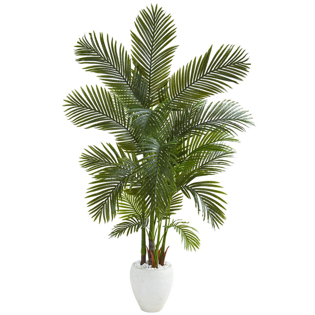 69” Areca Palm Artificial Tree in White Planter by Nearly Natural