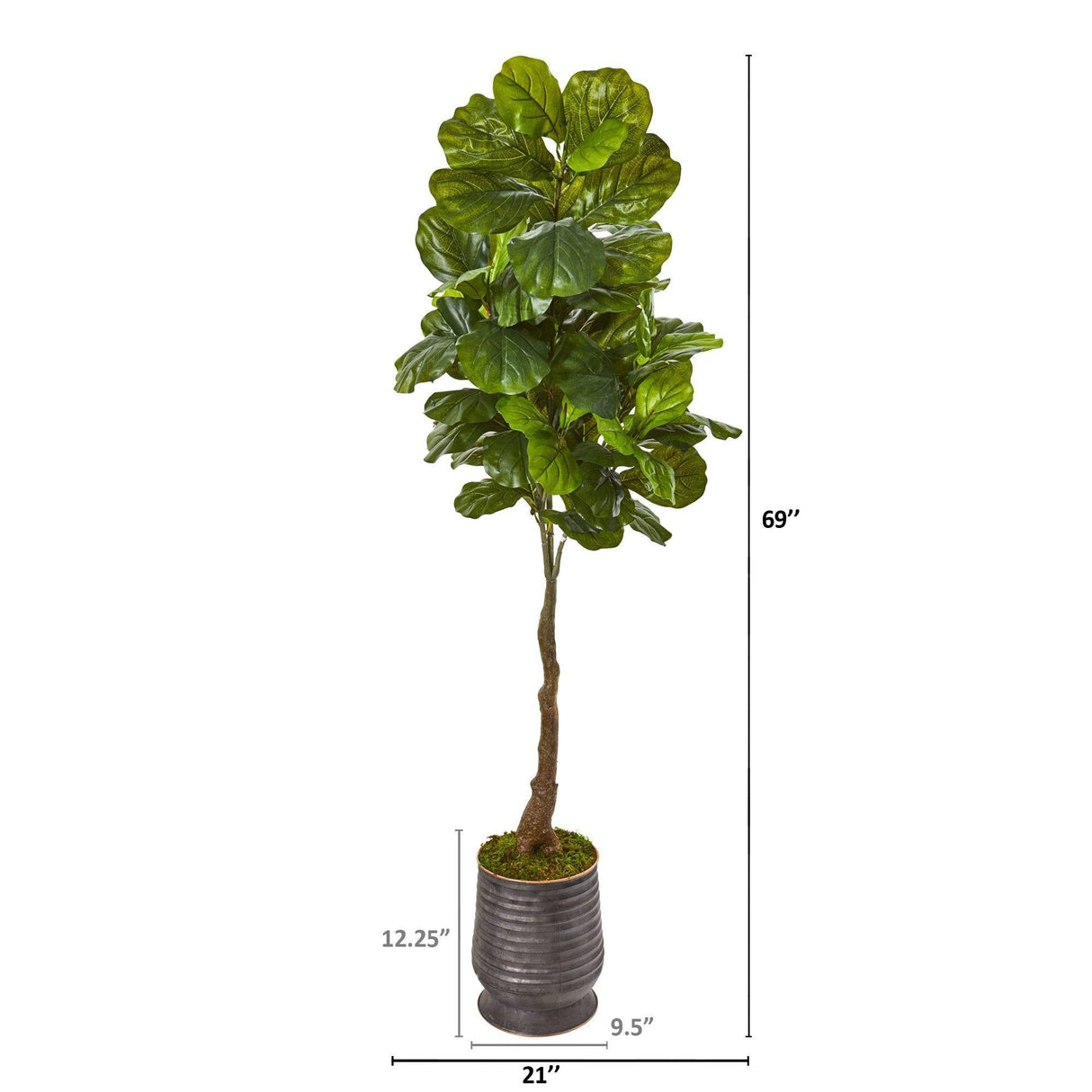 69” Fiddle Leaf Artificial Tree in Ribbed Metal Planter (Real Touch) by Nearly Natural